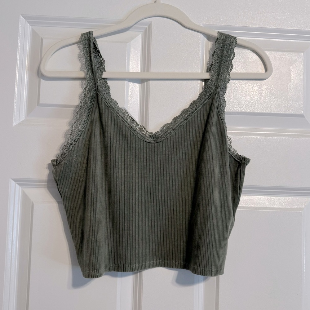 American Eagle Outfitters Lace Trim Ribbed Camisole - Olive